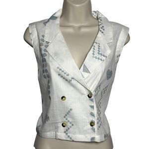 Bombay Paisley Crop Top Vest XL White Tribal Boho Cotton Sheer‎ Festival Cowgirl